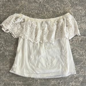 Lipsy Cream Ruffled Off-Shoulder Blouse